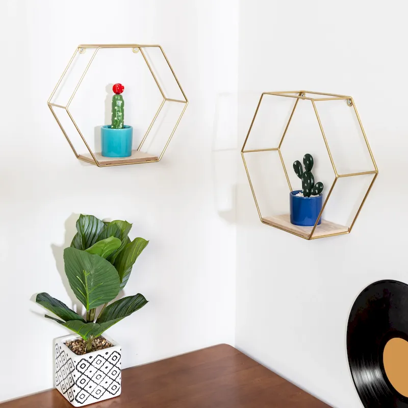 waterproof 2025 Gold Decorative Wall Shelves, Set of 2 - Sale